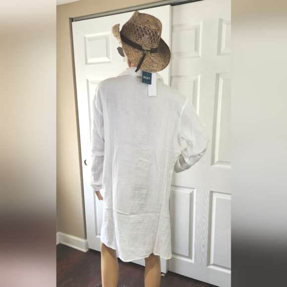 ROXY WHITE COVERUP SIZE L NEW WITH TAGS LONG SLEEVES  100% COTTON - Picture 7 of 16